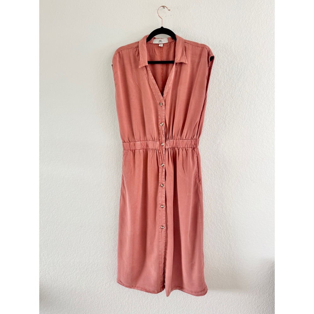 Thread Supply Button Down Dress Women Medium Pink‎ Good Sleeveless Elastic Waist